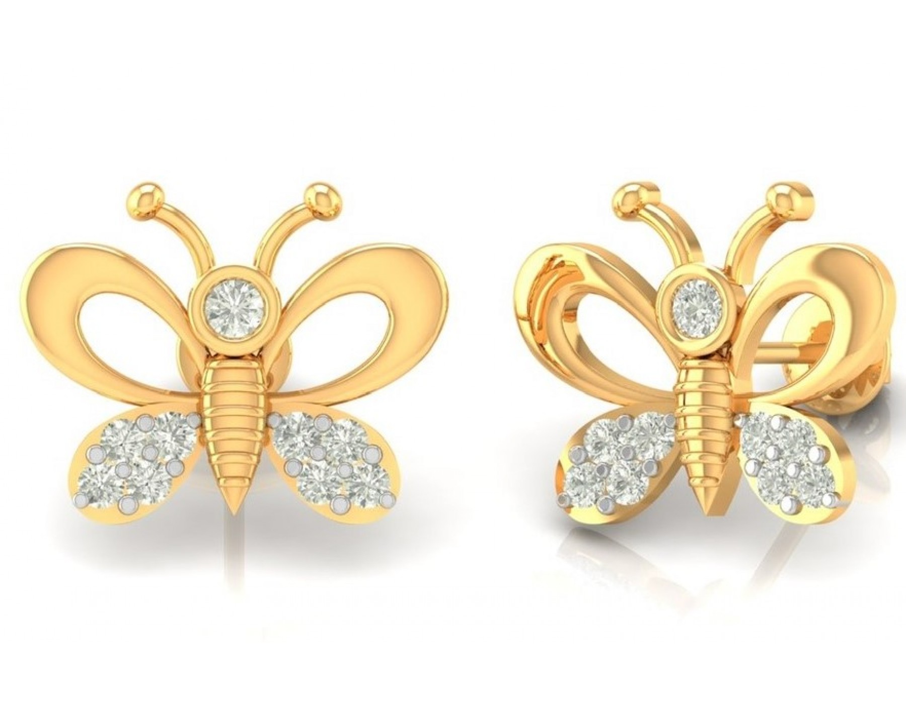 14k Solid Yellow Gold Butterfly Stud Earrings - Walmart.com