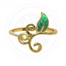 22K Gold Enamel Leaf Ring for Women's